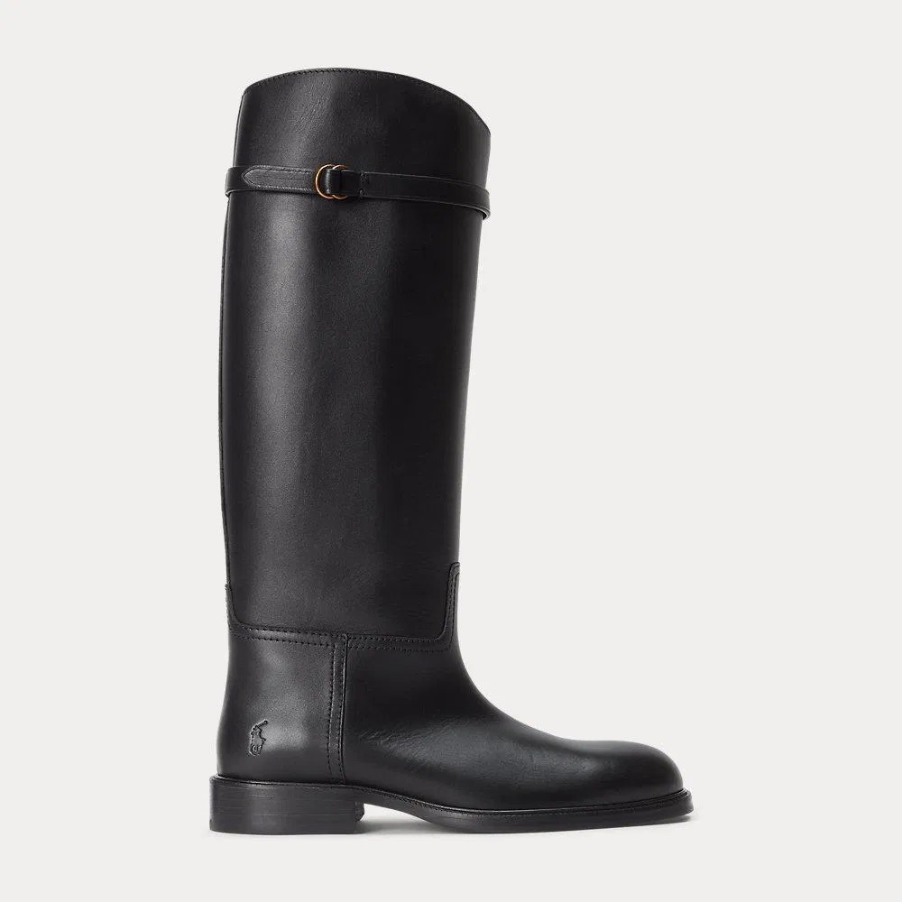 Polo Ralph Lauren Calfskin Tall Riding Boots, Black Leather, Size 8.5 - Picture 3 of 10
